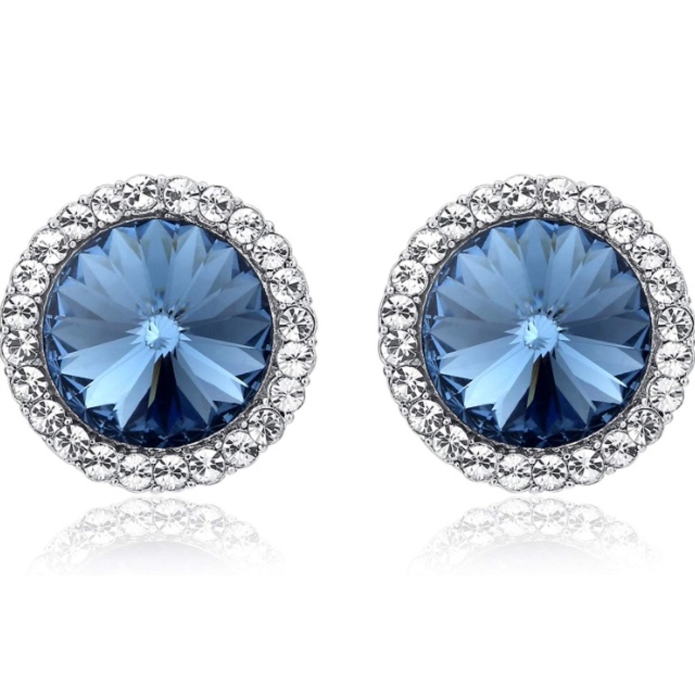✨Blue Swarovski Crystals Halo Stud Earrings - Picture 3 of 8